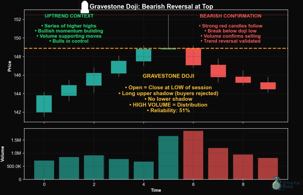 Gravestone Doji: Bearish Reversal at Top